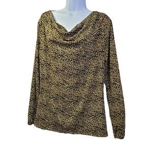 Apt. 9 Women's Large Blouse Leopard Print Cowl Neck Long Sleeves